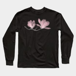 Magnolia Flowers, Pink, Drawing, Continuous Line, Dark Long Sleeve T-Shirt